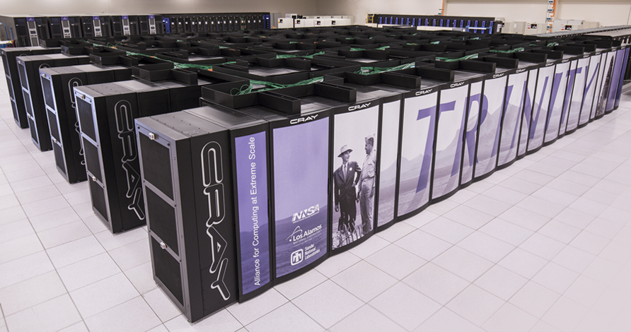 The Trinity supercomputer—made of 110 cabinets and 20,000 nodes—is the current workhorse for large-scale simulations, but the pace of technology will quickly surpass its capabilities in the 2021–2022 timeframe. Some parts from Trinity, such as precious metals, will be recycled.