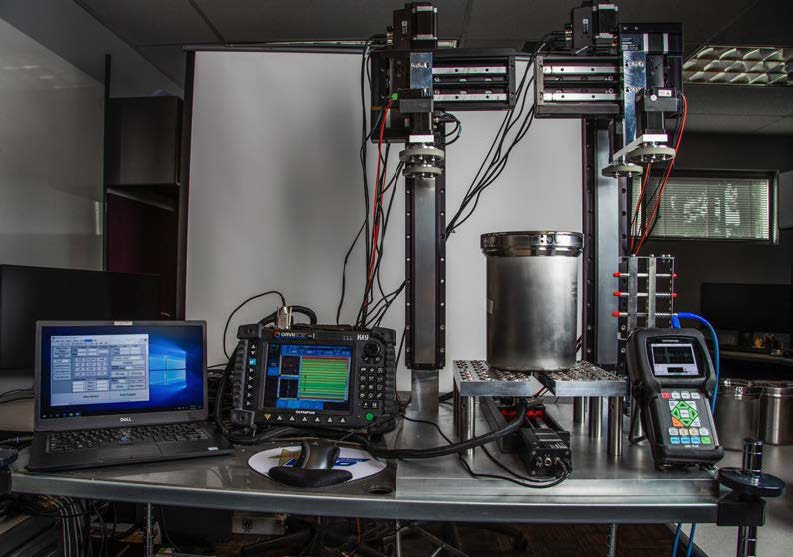 A view of the non-destructive corrosion testing setup, called “the MINTS” for Modular Integrated Non-destructive Test System. 
