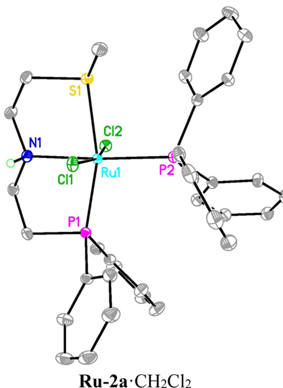 Structure of one of the LANL-developed ruthenium catalysts, referred to as Ru-2a. This catalyst was shown to significantly outperform competitors.